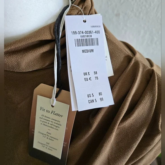 Abercrombie & Fitch Vol 28 Rouched Mini Dress | Taupe | Size M - Picture 6 of 11